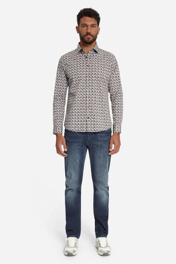 No Excess regular fit poplin overhemd met print bruin - Foto 2