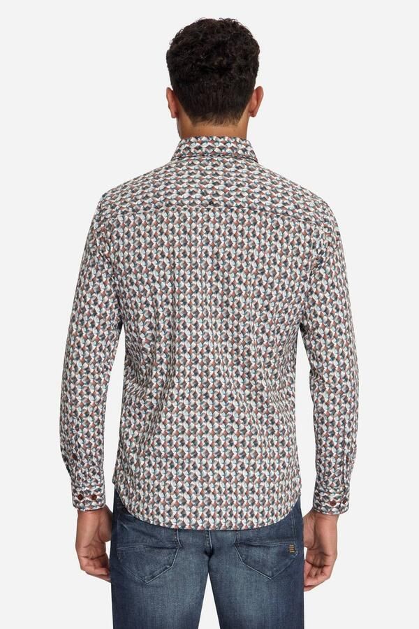 No Excess regular fit poplin overhemd met print bruin - Foto 3