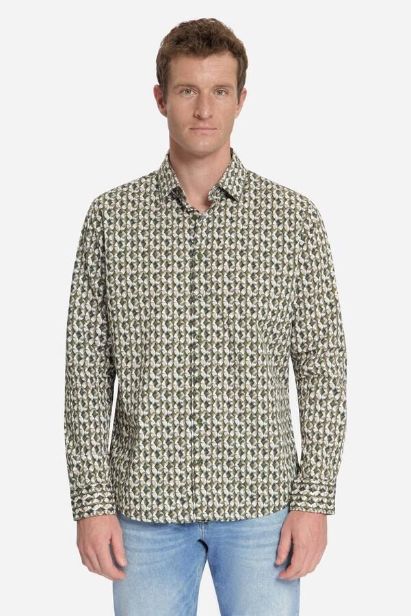 No Excess regular fit poplin overhemd met print groen