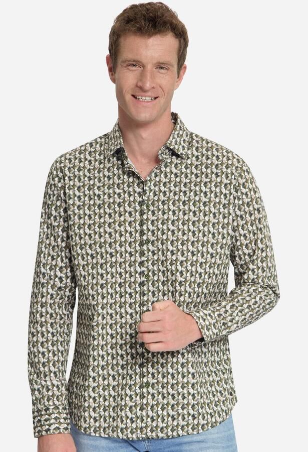 No Excess regular fit poplin overhemd met print groen - Foto 3
