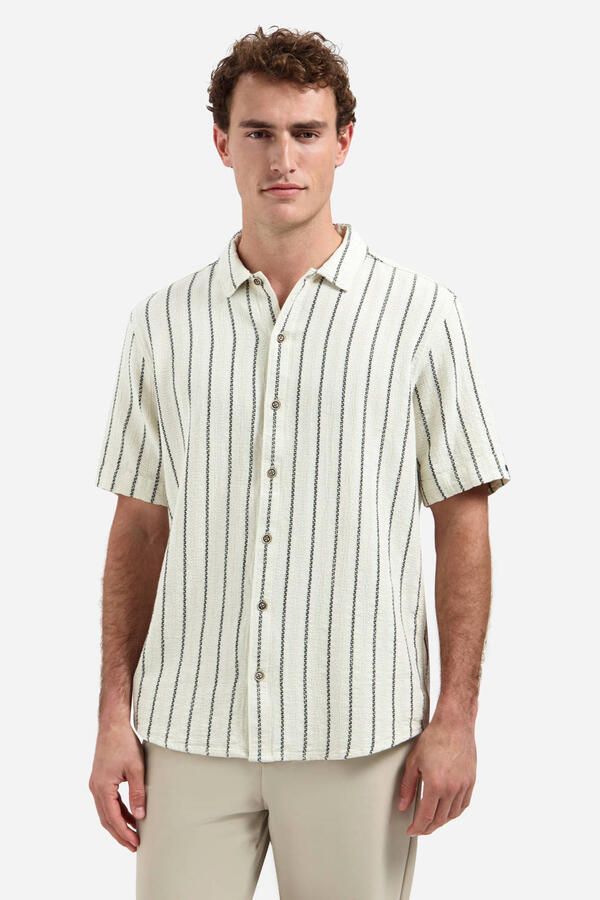 No Excess regular gestreept casual overhemd beige