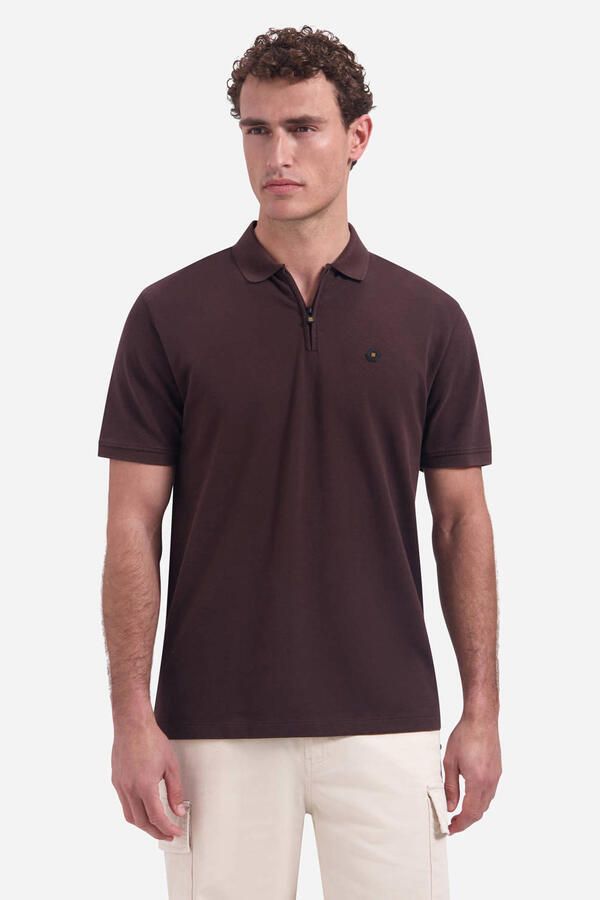 No Excess Polo Shirt Korte Mouw Half Zip Poloshirt Bruin