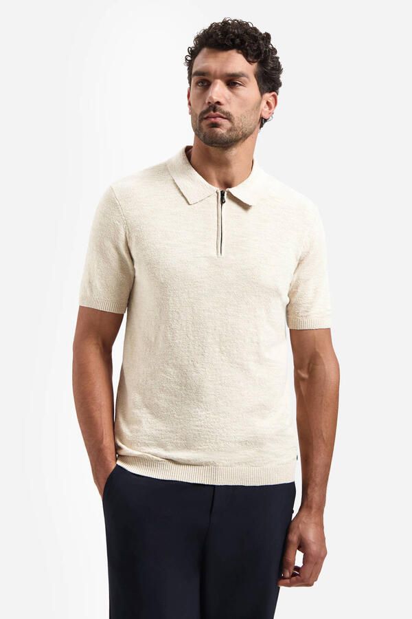 No Excess Polo Shirt Korte Mouw Half Zip Poloshirt Ecru