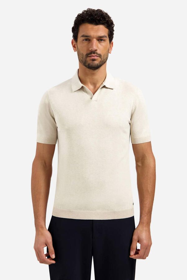 No Excess regular polo fijn gebreid beige