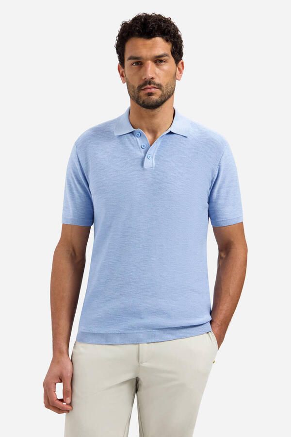 No Excess Polo Shirt Korte Mouw Knitted Slub Poloshirt Lichtblauw
