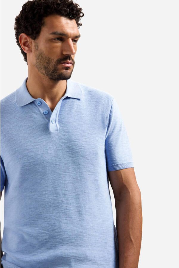 No Excess Polo Shirt Korte Mouw Knitted Slub Poloshirt Lichtblauw - Foto 3