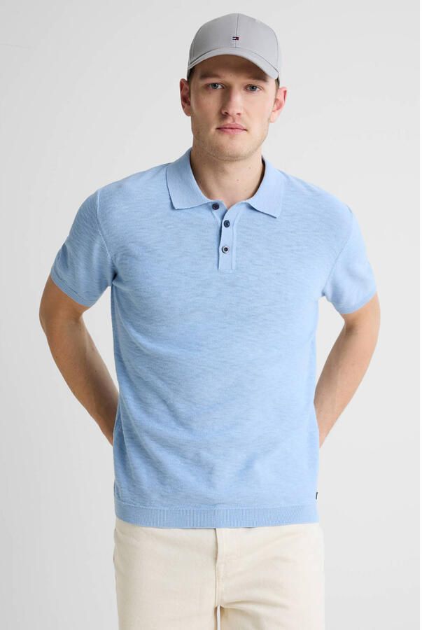 No Excess Polo Shirt Korte Mouw Knitted Slub Poloshirt Lichtblauw - Foto 2