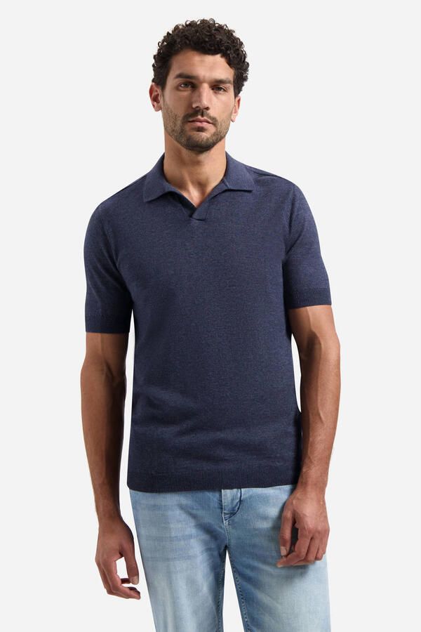 No Excess regular polo fijn gebreid donkerblauw