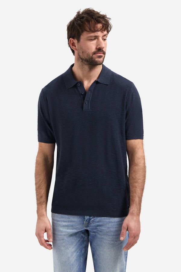 No Excess regular polo fijn gebreid donkerblauw