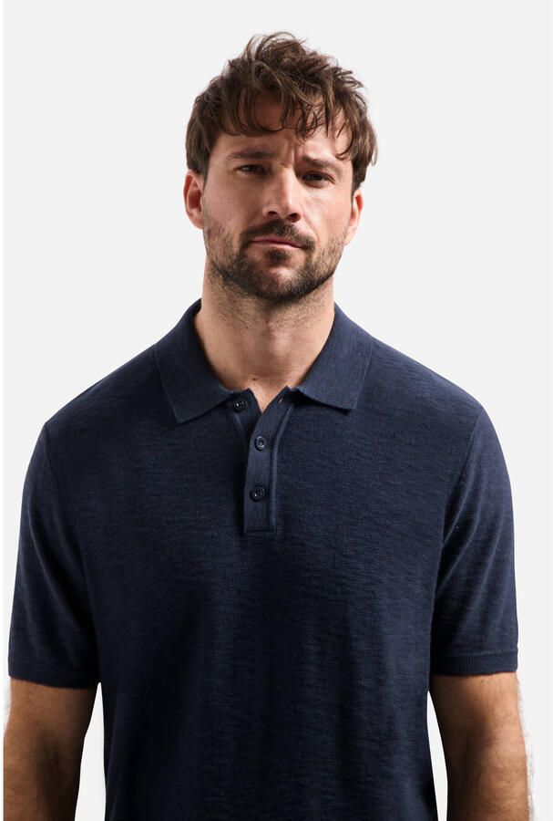No Excess regular polo fijn gebreid donkerblauw - Foto 3