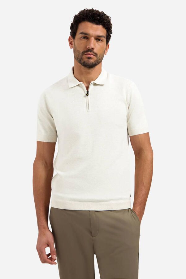 No Excess regular polo fijn gebreid ecru