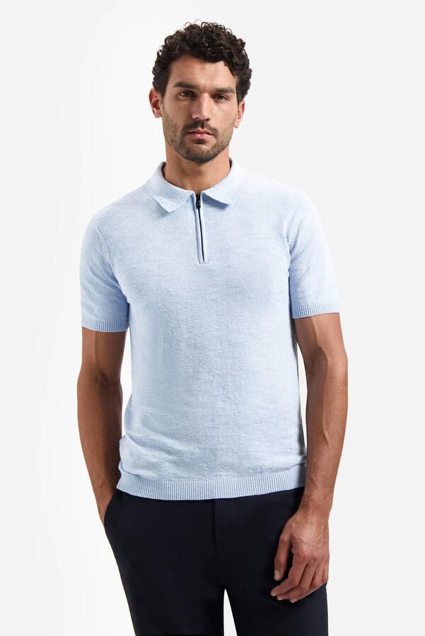 No Excess Polo Shirt Korte Mouw Half Zip Poloshirt Lichtblauw