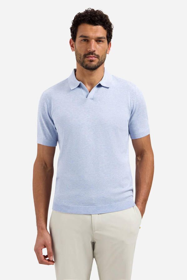 No Excess regular polo fijn gebreid lichtblauw