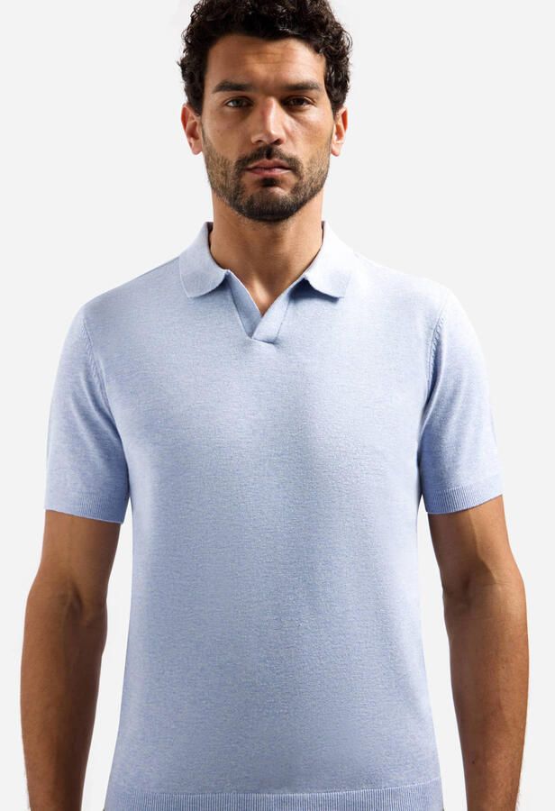 No Excess regular polo fijn gebreid lichtblauw - Foto 3