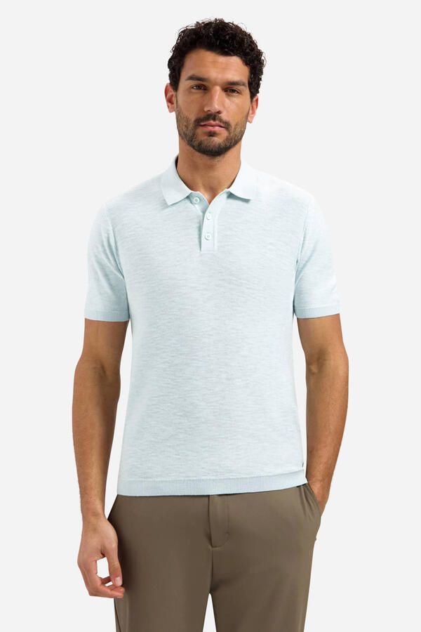 No Excess regular polo fijn gebreid lichtblauw