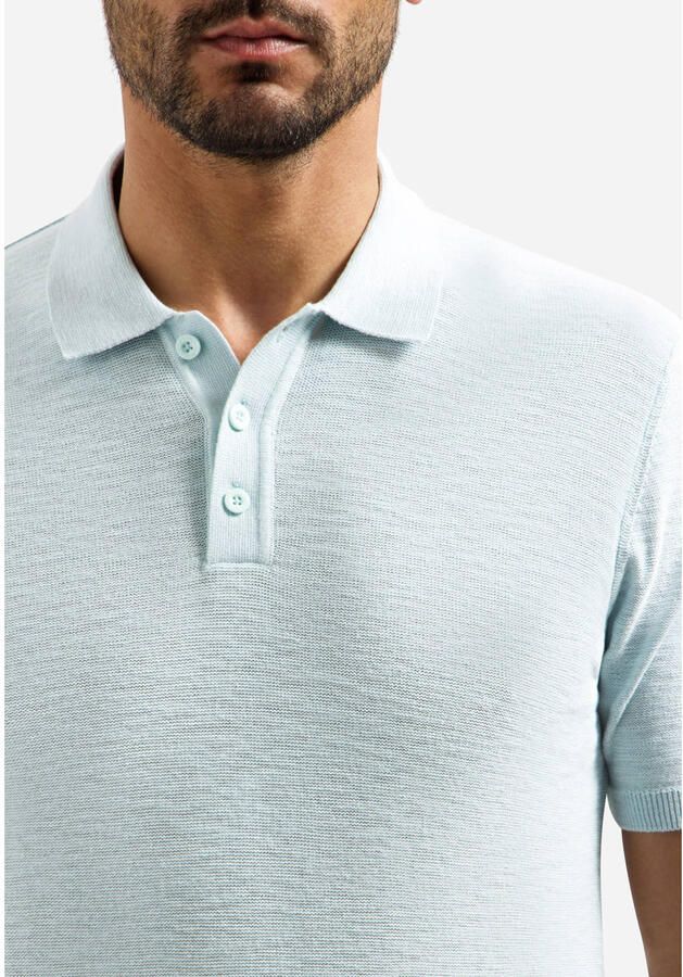 No Excess regular polo fijn gebreid lichtblauw - Foto 2