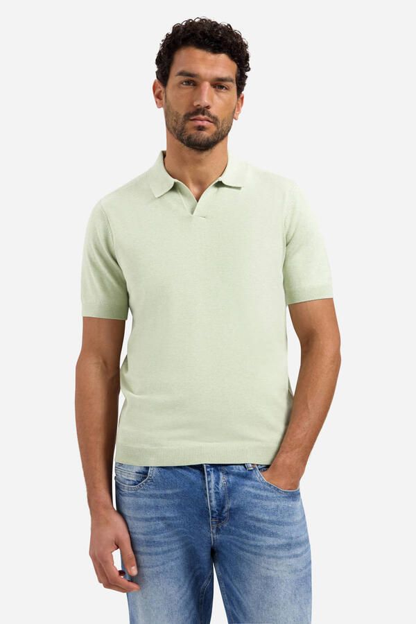 No Excess regular polo fijn gebreid lichtgroen