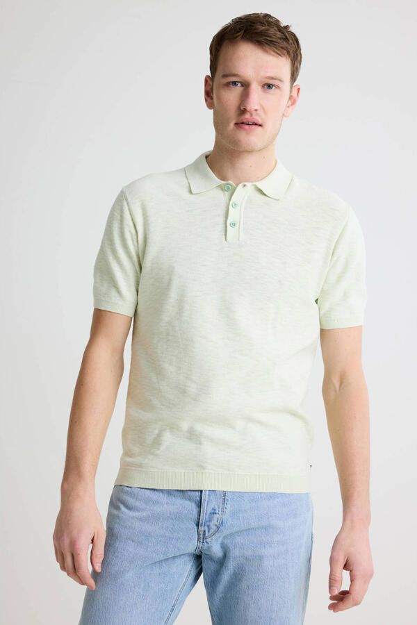 No Excess Polo Shirt Korte Mouw Knitted Slub Poloshirt Lichtgroen