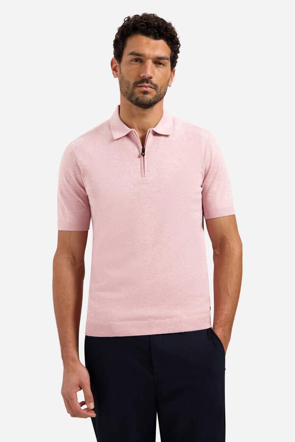 No Excess regular polo fijn gebreid roze