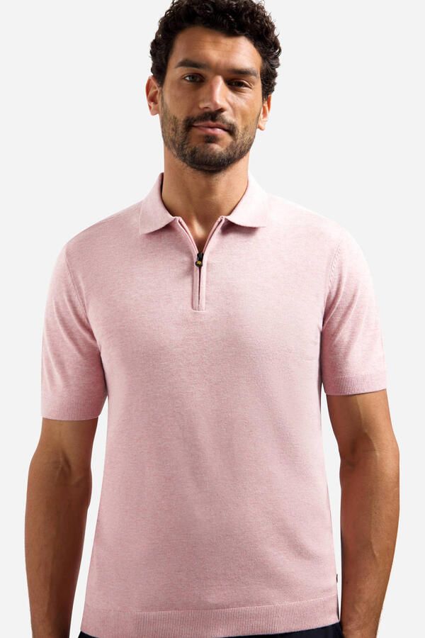 No Excess regular polo fijn gebreid roze - Foto 3