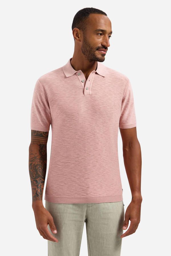 No Excess regular polo fijn gebreid roze