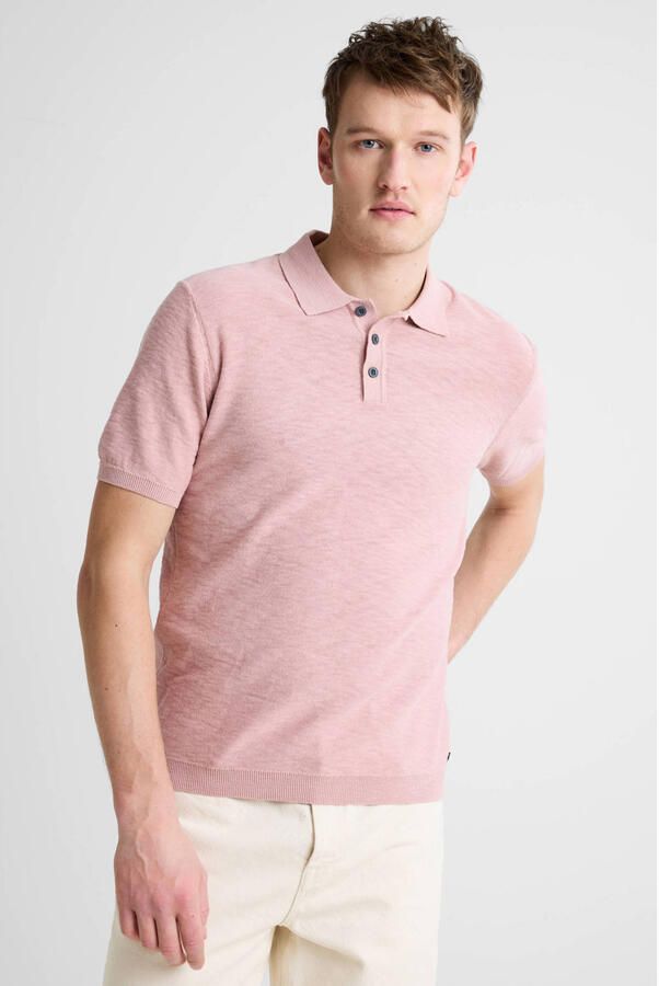 No Excess regular polo fijn gebreid roze - Foto 3