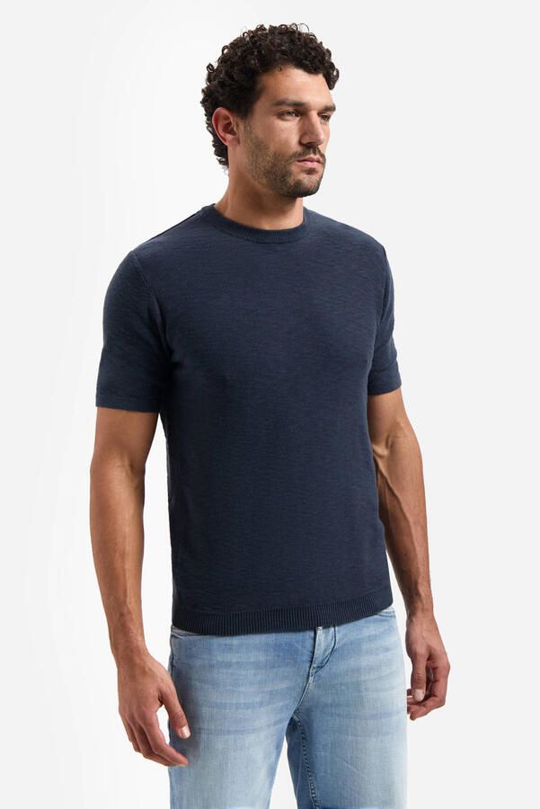 No Excess regular T-shirt fijn gebreid donkerblauw