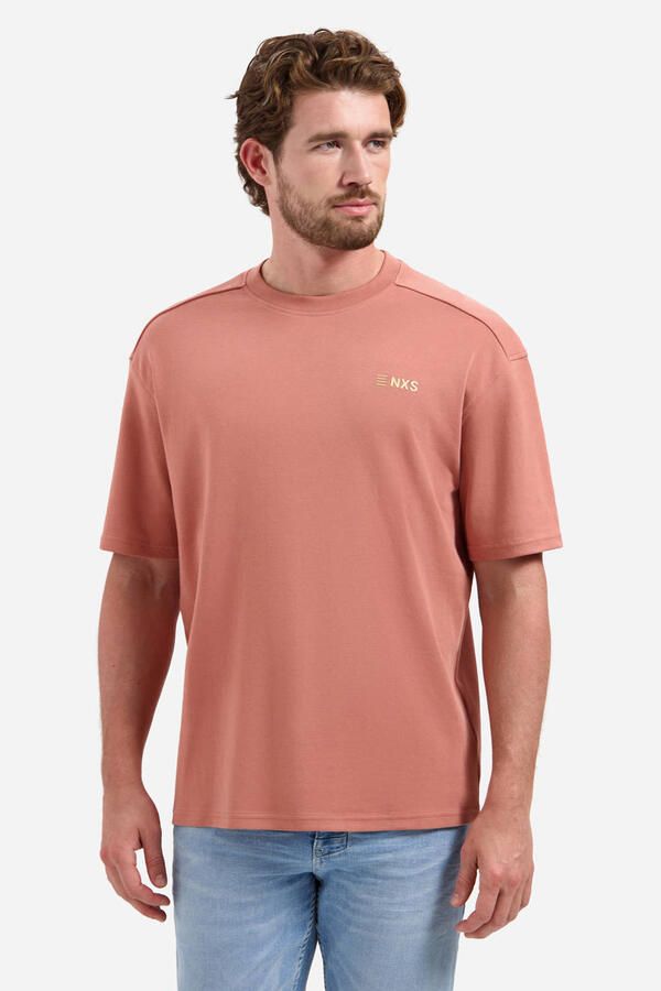No Excess relaxed T-shirt met backprint koraalrood