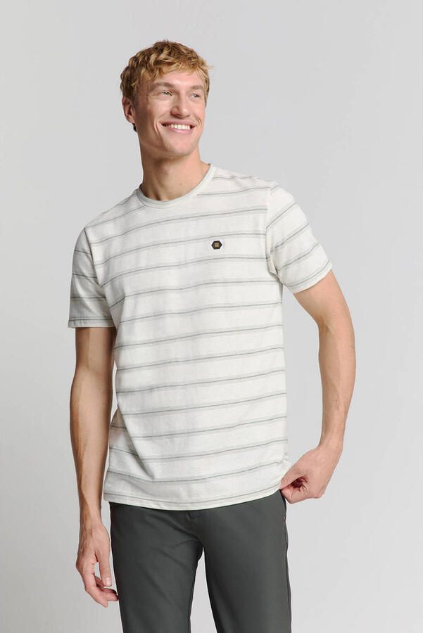 No Excess T-shirt No-Excess T-Shirt Crewneck Jacquard Stripes Ecru - Foto 3