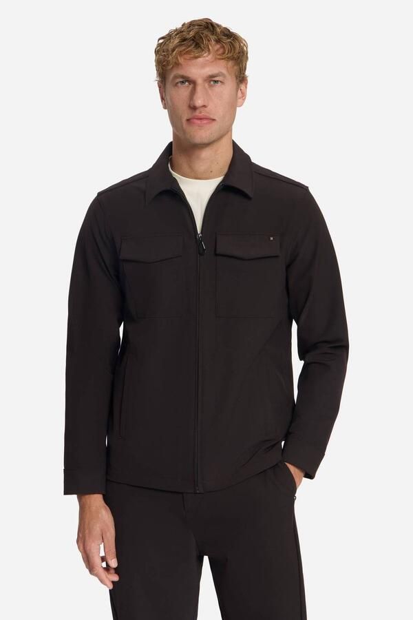 No Excess travelstof regular fit overshirt donkerbruin