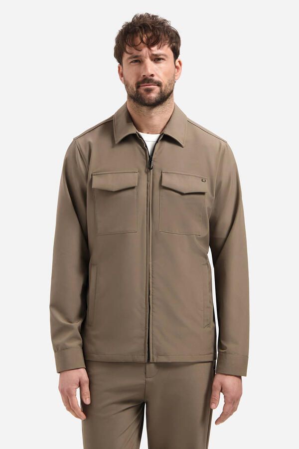 No Excess travelstof regular fit overshirt khaki