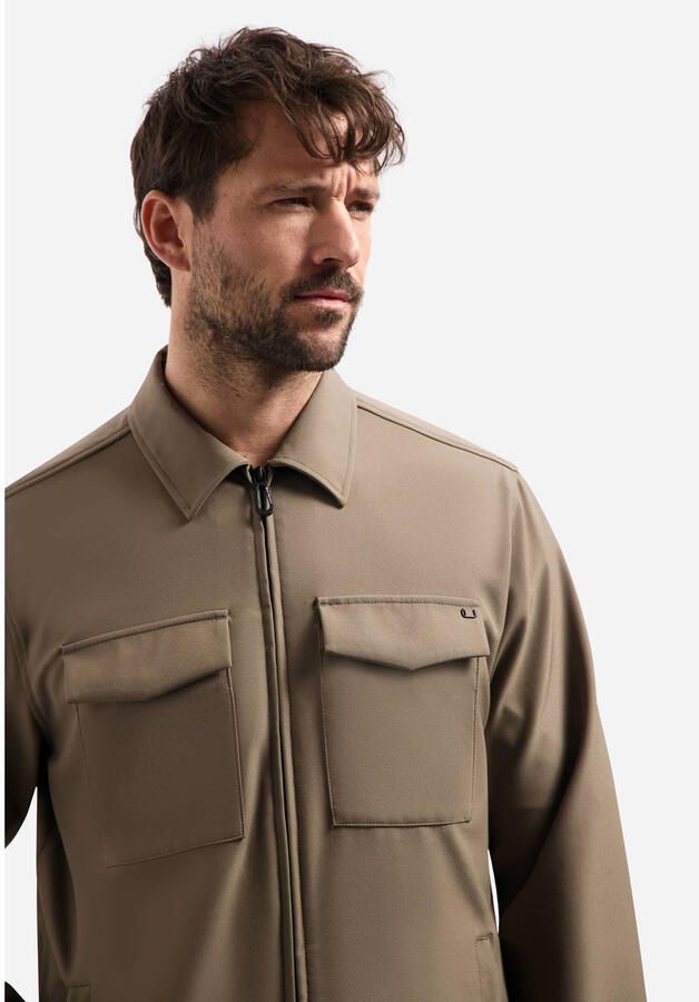 No Excess travelstof regular fit overshirt khaki - Foto 3