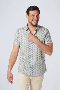 No Excess slim fit overhemd met all over print washed blue