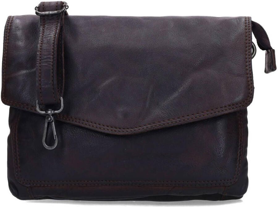 No Stress leren crossbody tas donkerbruin