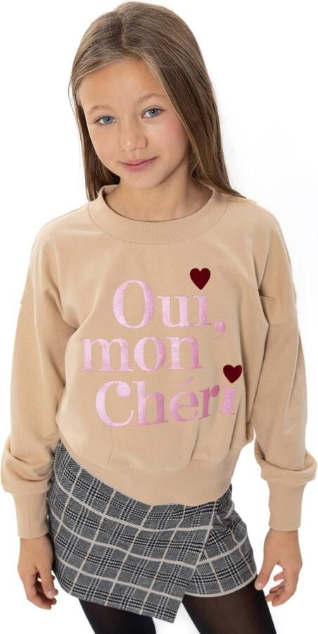 No Way Monday boxy sweater met tekst beige Tekst