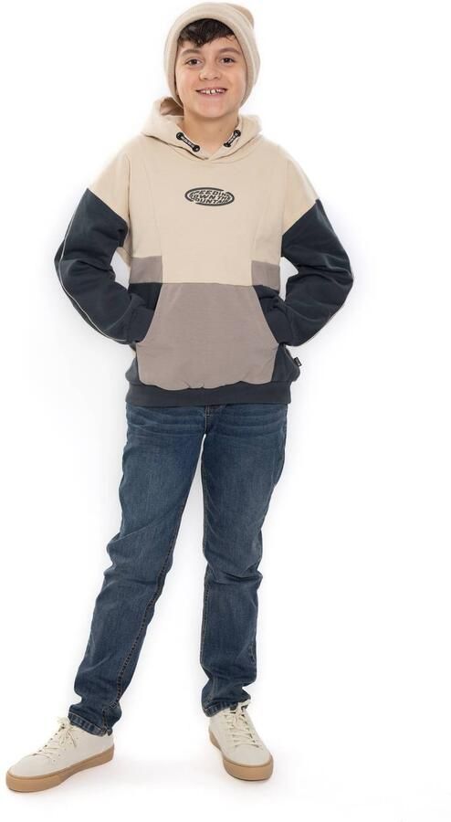 No Way Monday oversized hoodie beige zwart Sweater Jongens Katoen Capuchon