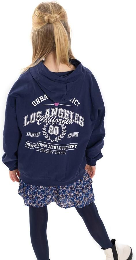 No Way Monday oversized hoodie met backprint donkerblauw Sweater Meisjes Katoen Capuchon - Foto 3
