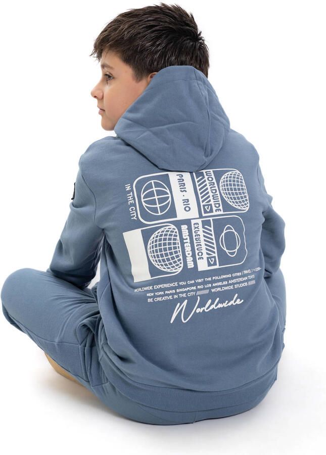 No Way Monday rechtvallende hoodie met backprint blauw - Foto 3