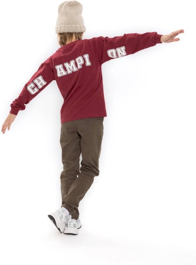 No Way Monday rechtvallende longsleeve met backprint rood Jongens Katoen Ronde hals