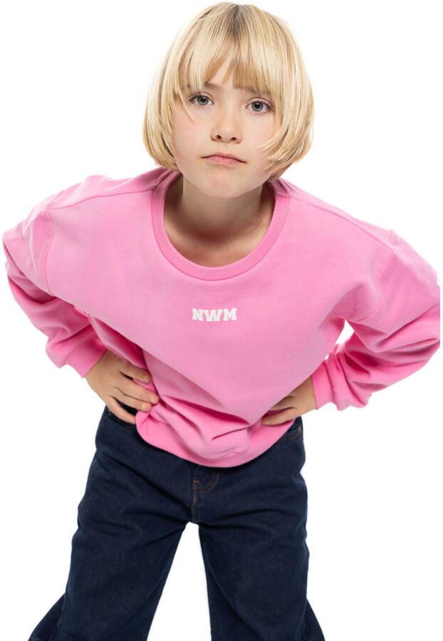 No Way Monday rechtvallende sweater met backprint en tekst roze