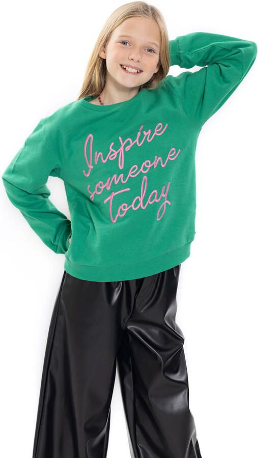 No Way Monday rechtvallende sweater met borduursels groen