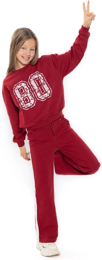 No Way Monday rechtvallende sweater met print rood Meisjes Katoen Ronde hals