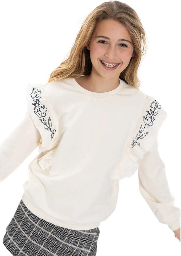 No Way Monday rechtvallende sweater met ruches wit