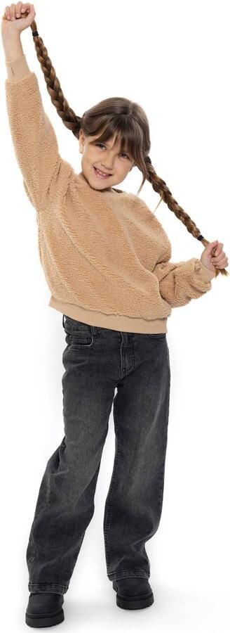 No Way Monday rechtvallende sweater met teddy details beige Meisjes Polyester Ronde hals