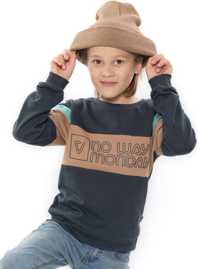 No Way Monday rechtvallende sweater met tekst donkergrijs beige Meerkleurig