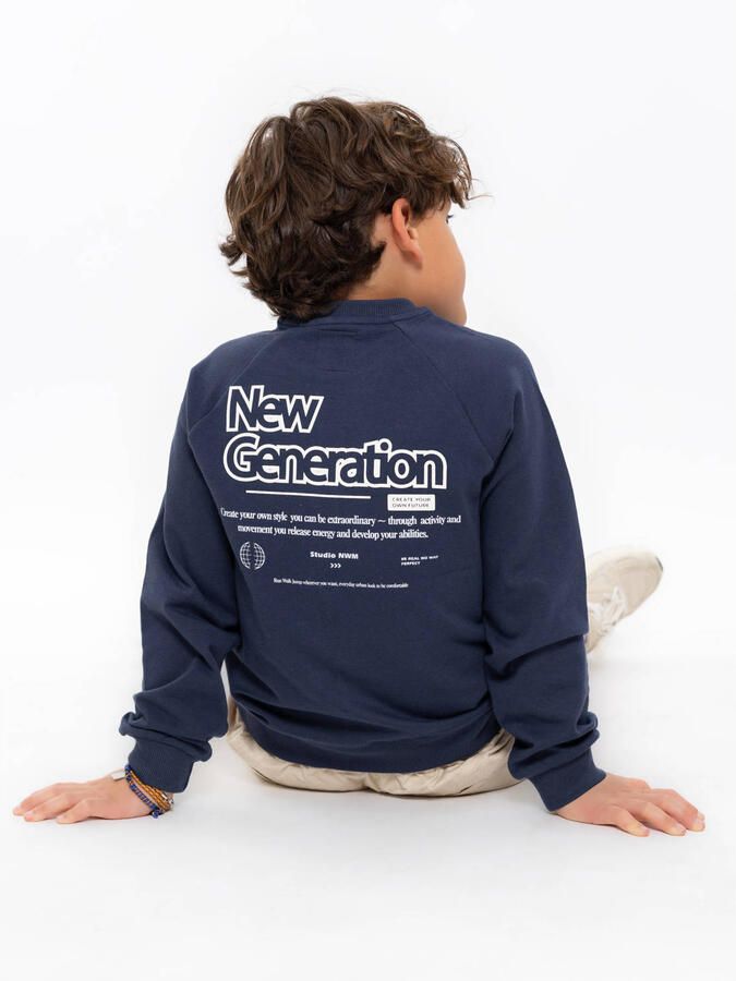 No Way Monday sweater met backprint donkerblauw