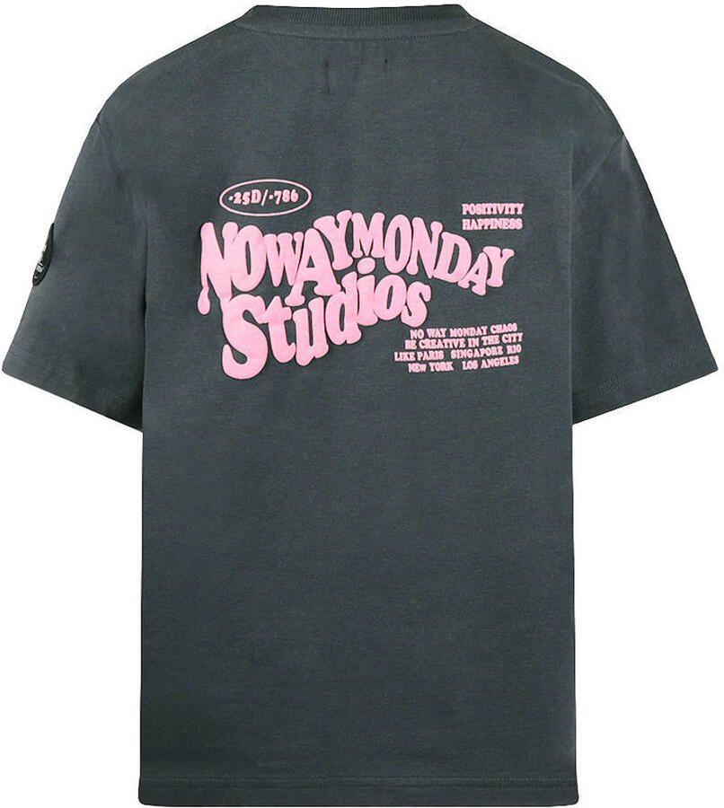 No Way Monday T-shirt met backprint antraciet