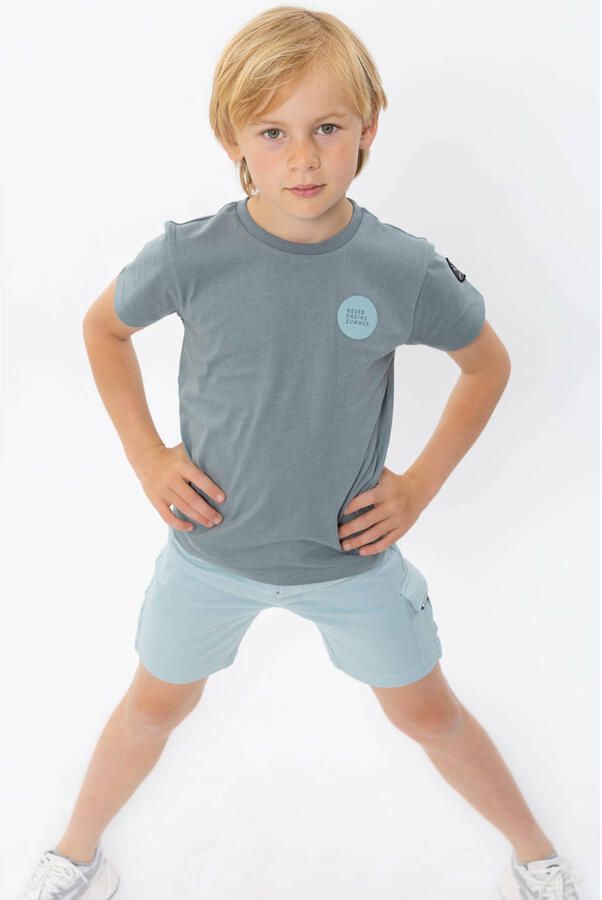 No Way Monday T-shirt met backprint grijsblauw