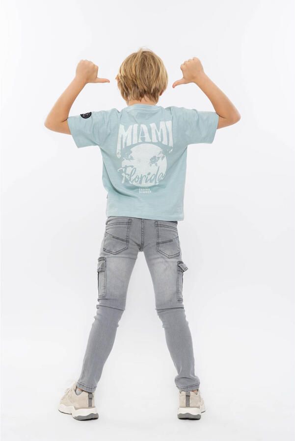 No Way Monday T-shirt met backprint lichtblauw - Foto 3