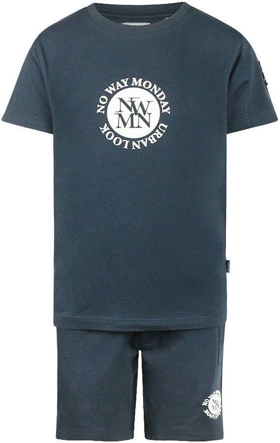 No Way Monday T-shirt + sweatshort donkerblauw